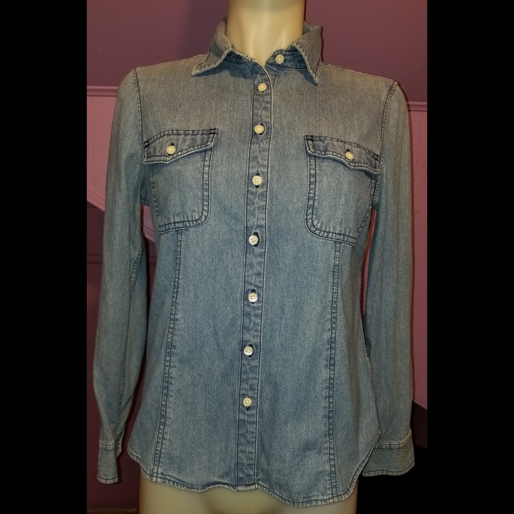 Talbots Women’s Size small Blue Denim Blouse top